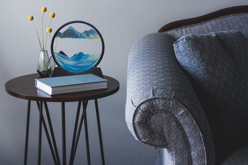 SOFLIY 3D ديناميكية الرمال الفن السائل الحركة الرمال المتحركة صورة فنية مستديرة الزجاج 3D أعماق البحار الرمال في عرض الحركة إطار الرمال المتدفقة الاسترخاء سطح المكتب المنزل مكتب العمل ديكور (7 الأزرق) - Image 5